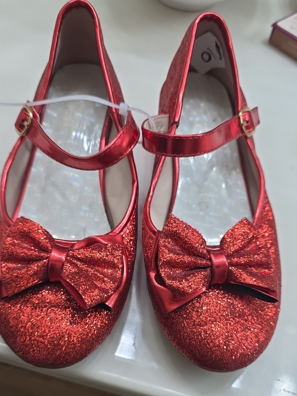 Girls Red Sparkle Bow Mary Jane Shoes